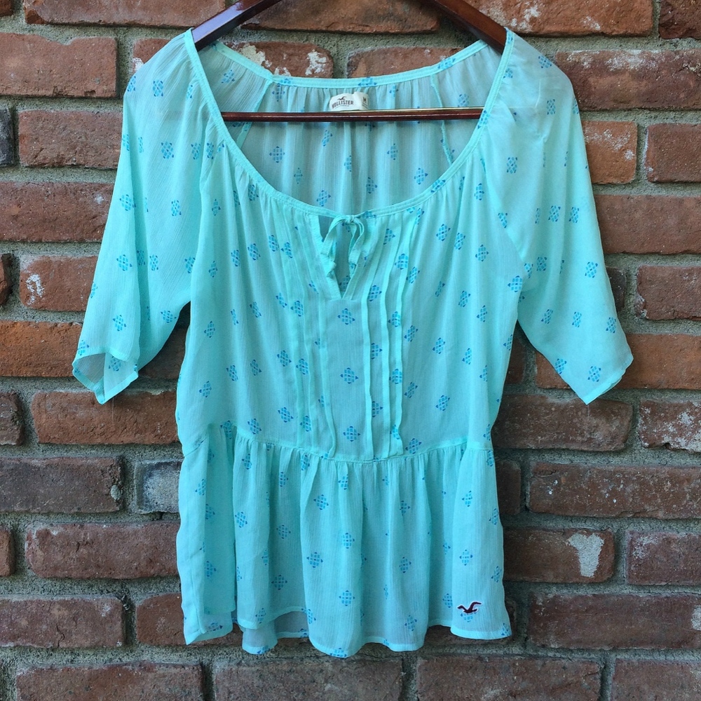 Hollister Baby Blue Flowy Sheer Blouse  - Size Medium - Picture 6 of 7